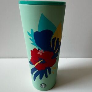 Starbucks Mint Green Tumbler with Bold Floral Design